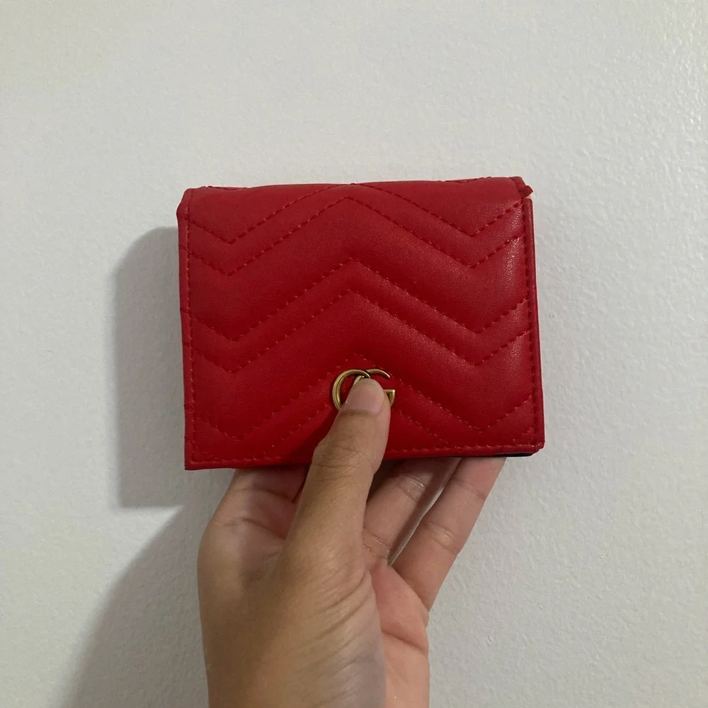 Luxurious Women’s Red with Gold Hardware Quilted Snap Button Zipper Wallet Purse
